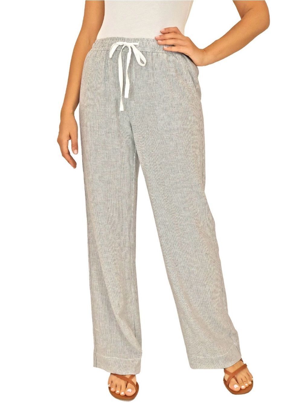 Briggs Light Gray Striped Linen Blend Pants